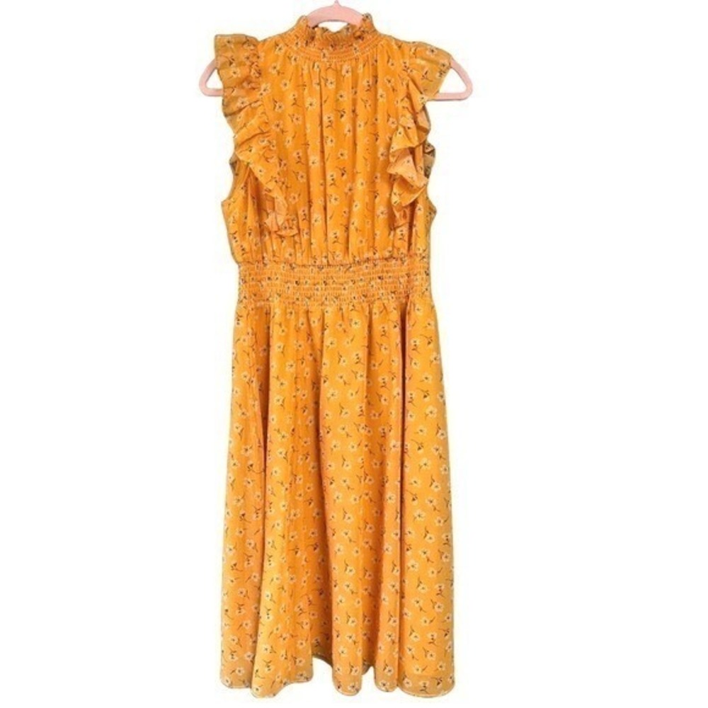 Alexia Admor Romantic Joanna Ruffle Floral Sleeveless Midi Dress Orange Pink  6